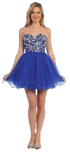 Strapless Bejeweled Bodice Short Tulle Prom Party Dress in Royal Blue