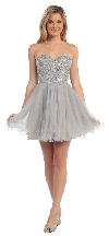 Strapless Bejeweled Bodice Short Tulle Prom Party Dress in Silver