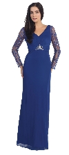 Main image of V-Neck Full Sleeves Long Formal Mother of the Bride Dress