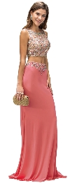Main image of Bejeweled Top Long Jersey Skirt Two Piece Prom Dress
