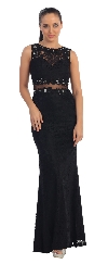 Sheer Lace Bejeweled Long Formal Evening Prom Dress in Black