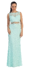 Sheer Lace Bejeweled Long Formal Evening Prom Dress in Mint