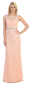 Main image of Sheer Lace Bejeweled Long Formal Evening Prom Dress