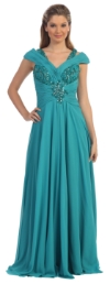 Main image of V-Neck Beaded Ruched Bodice Long Formal MOB Dress