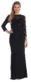 Bateau Neck Sequins Bodice Long Formal MOB Dress in Black