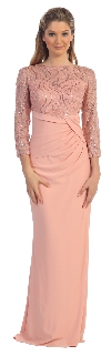 Main image of Bateau Neck Sequins Bodice Long Formal MOB Dress