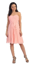 Strapless Pleated Bodice Short Bridesmaid Graduation Dress in Blush