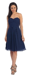 Strapless Pleated Bodice Short Bridesmaid Graduation Dress in Navy
