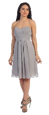 Strapless Pleated Bodice Short Bridesmaid Graduation Dress in Silver