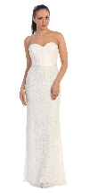 Strapless Sweetheart Neck Long Lace Formal Bridesmaid Dress in Off White