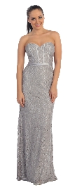 Strapless Sweetheart Neck Long Lace Formal Bridesmaid Dress in Silver
