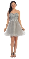 Strapless Lace Bust Short Babydoll Homecoming Party Dress in Silver