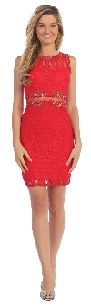 Form Fitting Sheer Lace Short Cocktail Party Dress in Red