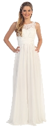 Lace Neck Ruched Bust Long Formal Bridesmaid Dress in Off White