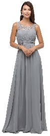 Main image of Lace Neck Ruched Bust Long Formal Bridesmaid Dress