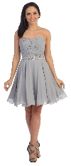 Strapless Ruched Bust Short Homecoming Bridesmaid Dress in Silver