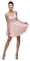 Bejeweled Bust Short Babydoll Homecoming Party Dress in Blush