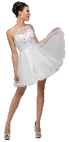 Main image of Bejeweled Bust Short Babydoll Homecoming Party Dress