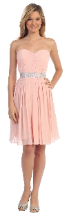 Strapless Sweetheart Pleated Short Bridesmaid Grad Dress in Blush