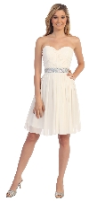 Strapless Sweetheart Pleated Short Bridesmaid Grad Dress in Ivory