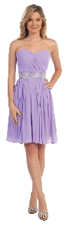Strapless Sweetheart Pleated Short Bridesmaid Grad Dress in Lilac