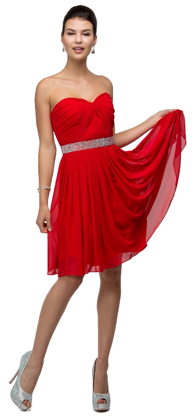 Strapless Sweetheart Pleated Short Bridesmaid Grad Dress