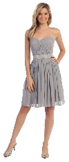 Strapless Sweetheart Pleated Short Bridesmaid Grad Dress in Silver