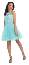 Lace Top Tulle Skirt Short Homecoming Party Dress in Aqua