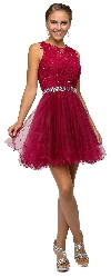 Main image of Lace Top Tulle Skirt Short Homecoming Party Dress