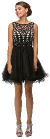 Main image of Web Pattern Bodice Beaded Short Tulle Homecoming Party Dress