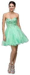 Strapless Lace Bodice Tulle Short Homecoming Party Dress in Mint