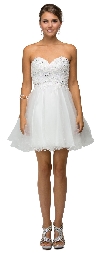 Main image of Strapless Lace Bodice Tulle Short Homecoming Party Dress