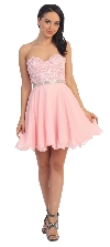 Strapless Lace Bust Short Homecoming Party Dress in Blush