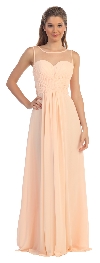Mesh Neck Ruched Bust Long formal Bridesmaid Dress in Peach