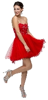 Strapless Beaded Lace Mesh Short Homecoming Party Dress in Red