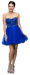 Main image of Strapless Beaded Lace Mesh Short Homecoming Party Dress