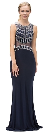 Main image of Bejeweled Top Sheer Waist Floor length Prom Dress
