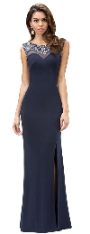 Main image of Jewel Accents Sheer Back & Neck Long Formal Prom Dress