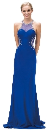Main image of Bejeweled Sheer Mesh Top Floor Length Formal Prom Dress