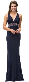 Main image of Empire Rhinestones Waist & Back Floor Length Prom Dress