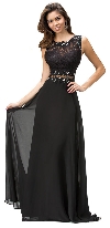 Mock Two Piece Lace Bodice Floor Length Prom Dress in Black