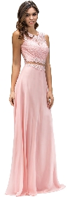Mock Two Piece Lace Bodice Floor Length Prom Dress in Blush