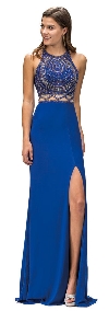 Main image of Sleeveless Beaded Top High Neck Long Formal Prom Dress
