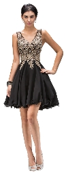 Sleeveless Embroidered Bodice Short Homecoming Party Dress in Black