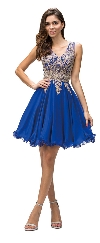 Sleeveless Embroidered Bodice Short Homecoming Party Dress in Royal Blue