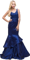 Main image of V-neck Lace Bodice Layered Skirt Formal Long Prom Dress