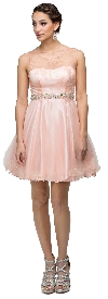 Sparkling Jewels Bodice Short Homecoming Party Dress in Blush
