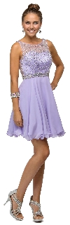 Sparkling Jewels Bodice Short Homecoming Party Dress in Lilac