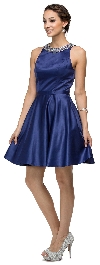 Main image of Jeweled Collar Scoop Neck Short Homecoming Party Dress