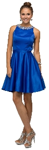 Jeweled Collar Scoop Neck Short Homecoming Party Dress in Royal Blue